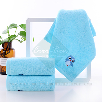 China Bulk Blue face cloth Producer Custom Embroidery Logo Home Towels Factory